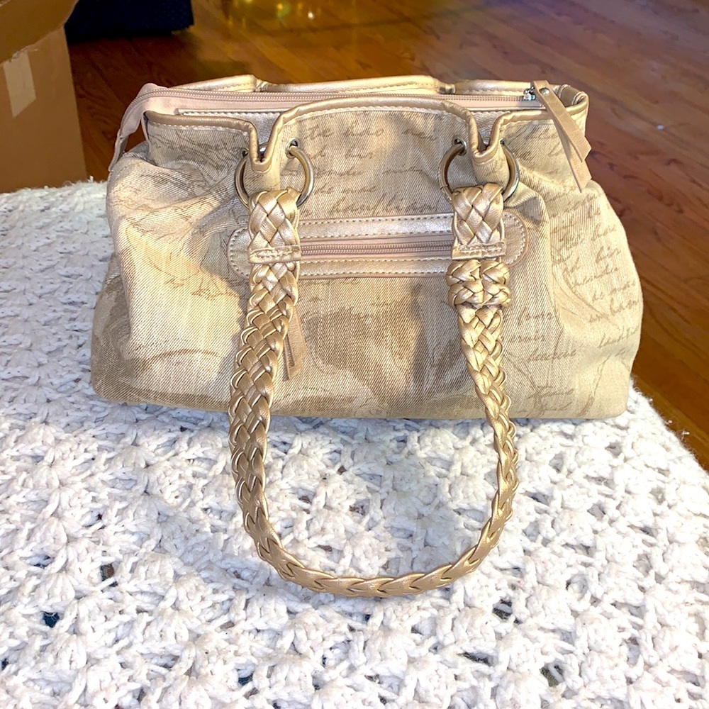 Clarks, Tan Canvas Floral/leather Shoulder Bag